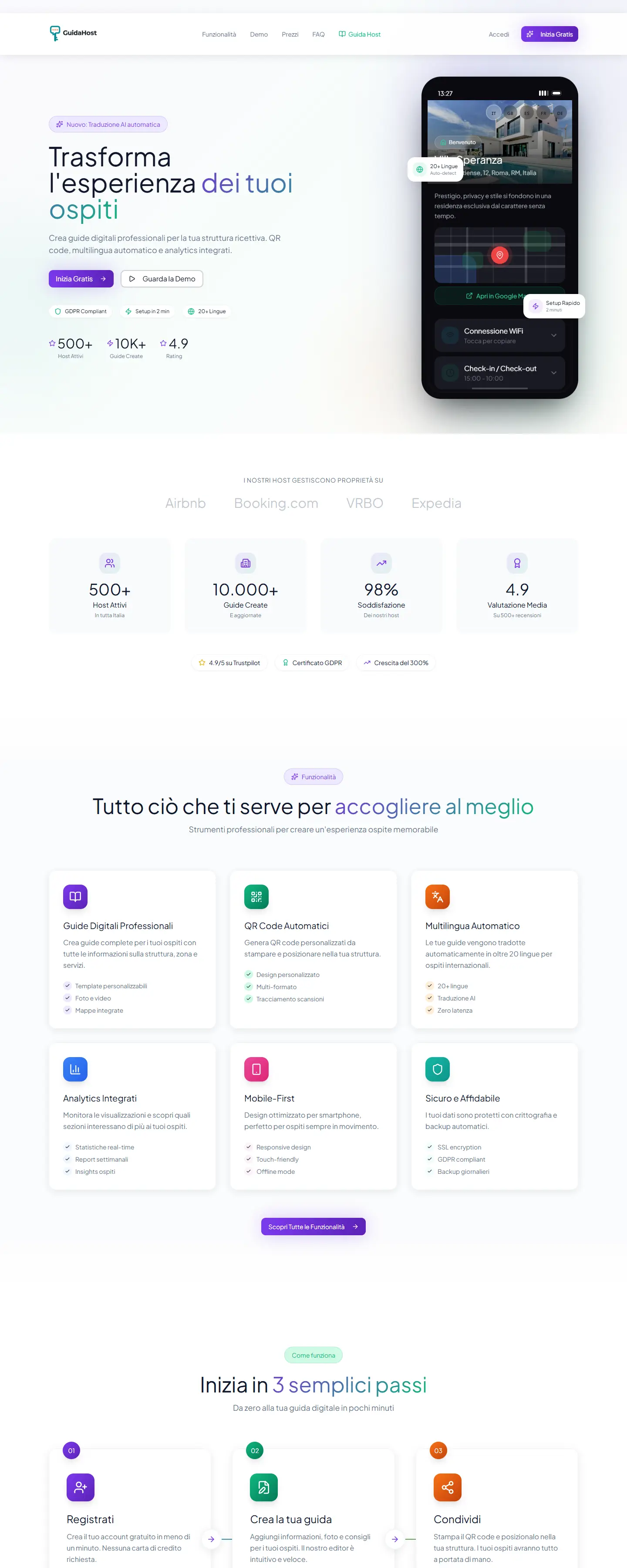 Pagina del sito di GuidaHost
