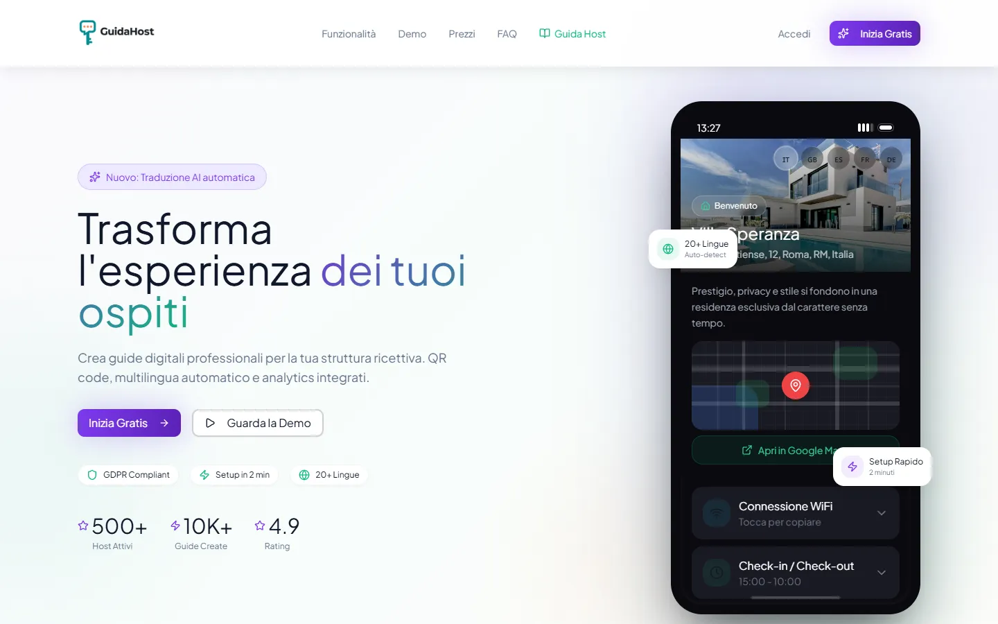 Home page di GuidaHost, versione desktop