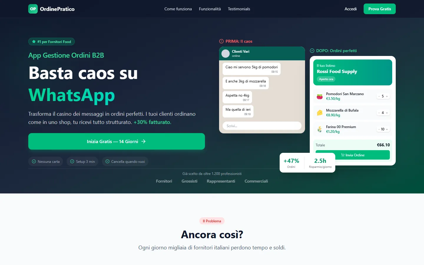 Home page di OrdinePratico, versione desktop